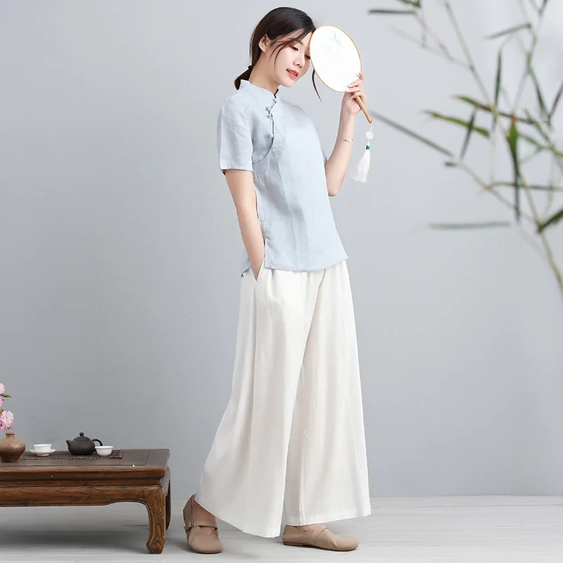 Летняя футболка с коротким рукавом тонкая хлопковая льняная одежда Ramie Zen чайная