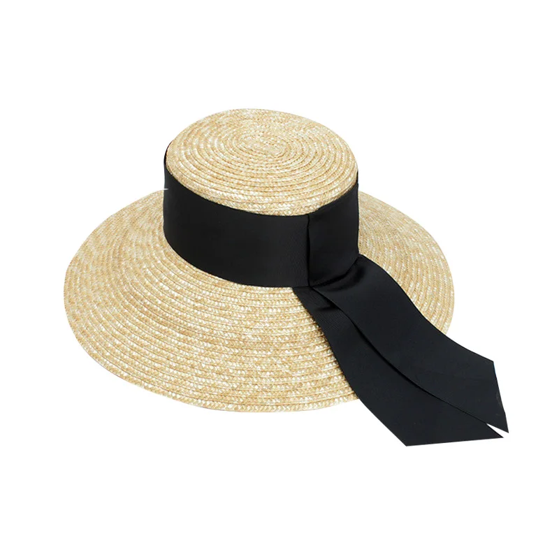 Wide Brim Beach Cap Модная Летняя женская шляпа с супер широкими черными лентами, соломенные кепки с солнцезащитным козырьком, пляжные шляпы с 13 см широкими полями, Женские Ретро шляпы YY18062 - Цвет: Wide Brim Beach Cap