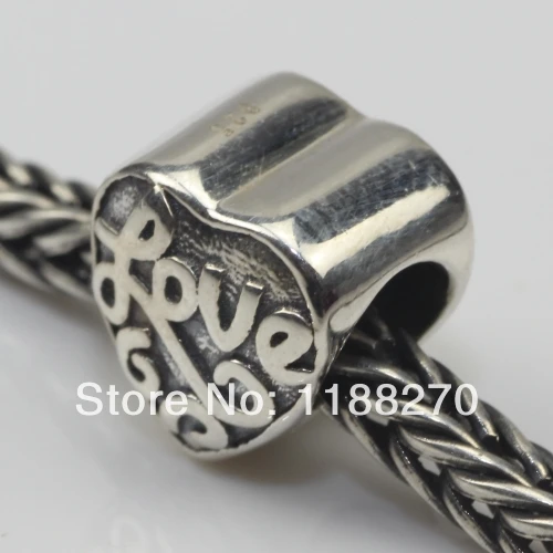 

925 Sterling Silver Charm Script Love Heart Bead for European Bracelete
