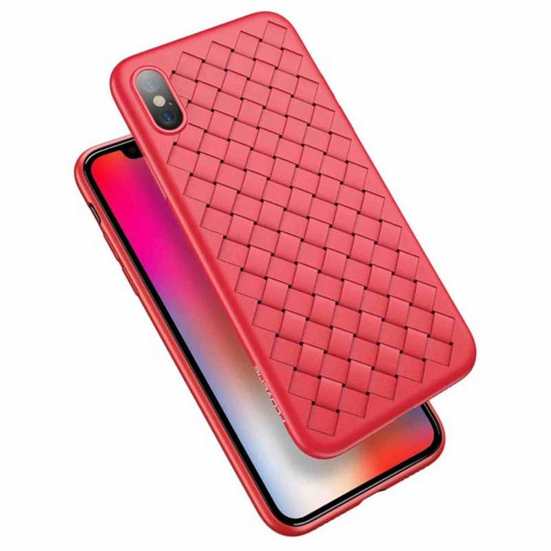 Floveme тканые сетки PU чехол для iPhone X 10 для iphone 8 7 6 S 6 Plus Чехол из мягкой кожи беспроводной зарядки телефона оболочек Интимные аксессуары чехол на айфон 7 6 6S Plus чехол на айфон X 11 Pro Max Case - Цвет: Red