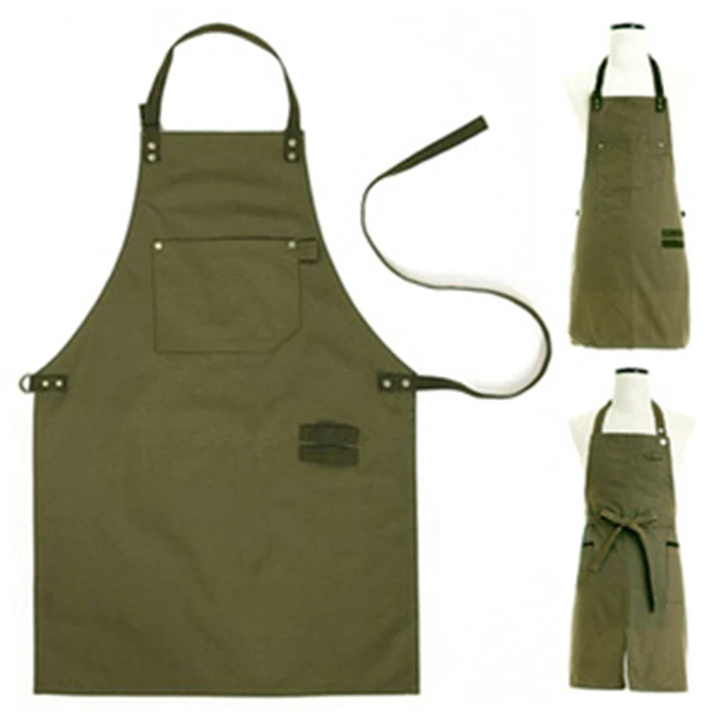 2018 Горячее предложение новый зеленый холщовый фартук для барбекю нагрудник
