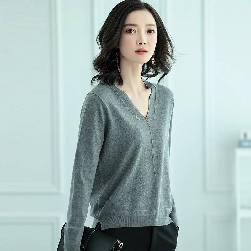 Autumn Office Lady Knitted V Neck Long Sleeve 4 Solid Color Sweater Fashion Loose Women Pullover S-xl | Женская одежда