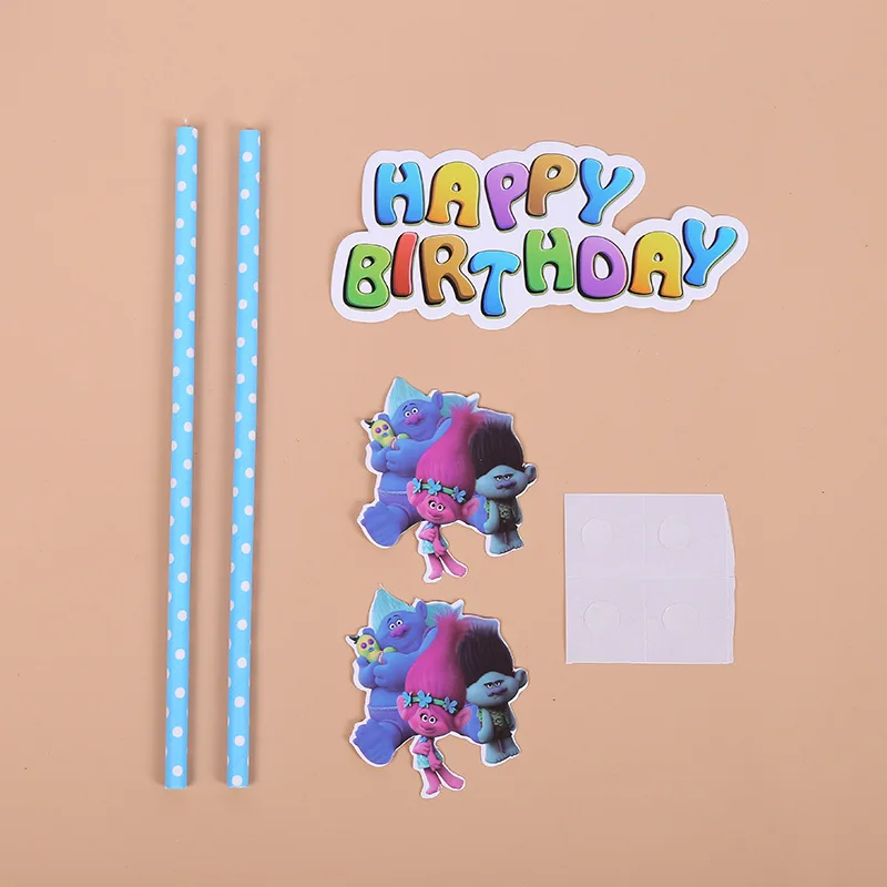 Sign 1pcs Из мультфильма, популярная яркая детская одежда с рисунком персонажей мультфильма «тролли» с днем рождения детский праздничный костюм украшения бумажный стаканчик, тарелка коробка конфет соломинки Фольга шар Свадебные украшения пользу - Цвет: Sign 1pcs