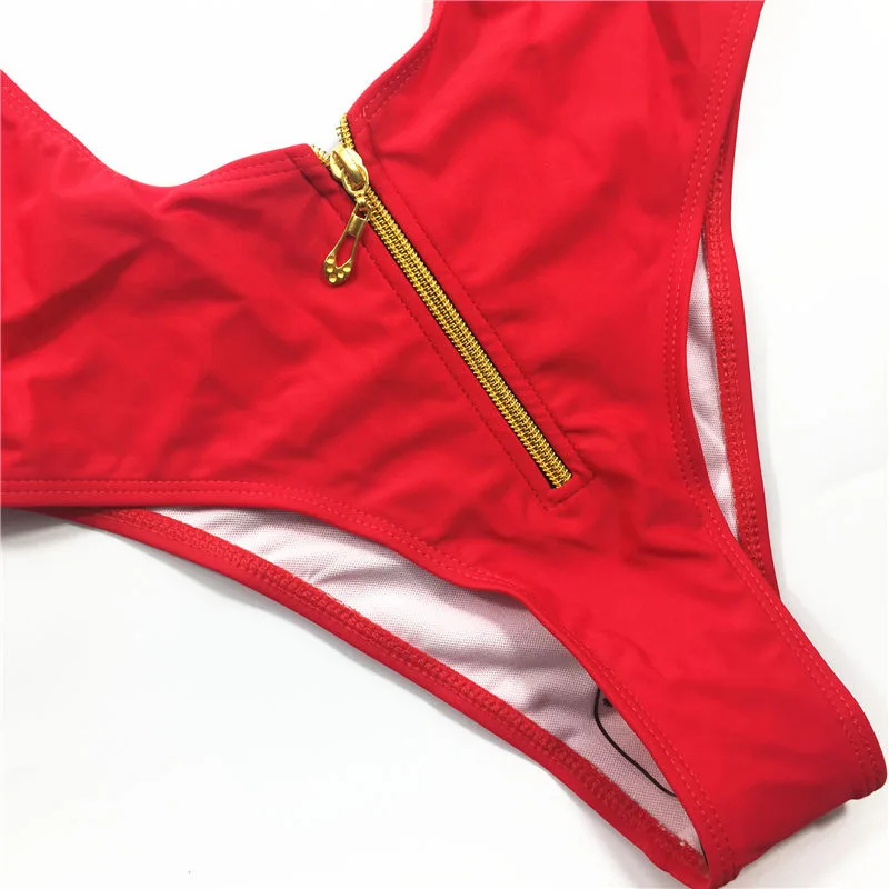 Бикини 2019 сексуальный сплошной металлический купальник на молнии из двух частей