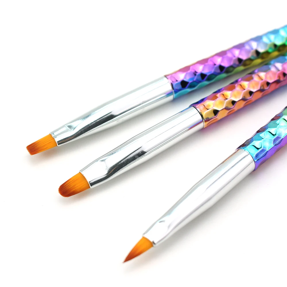 3 шт./компл. радужных ногтей кисть плоская наконечников ручек пыли кутикула чистая Рисование Живопись УФ-гель порошок удлинитель инструменты для дизайна маникюра