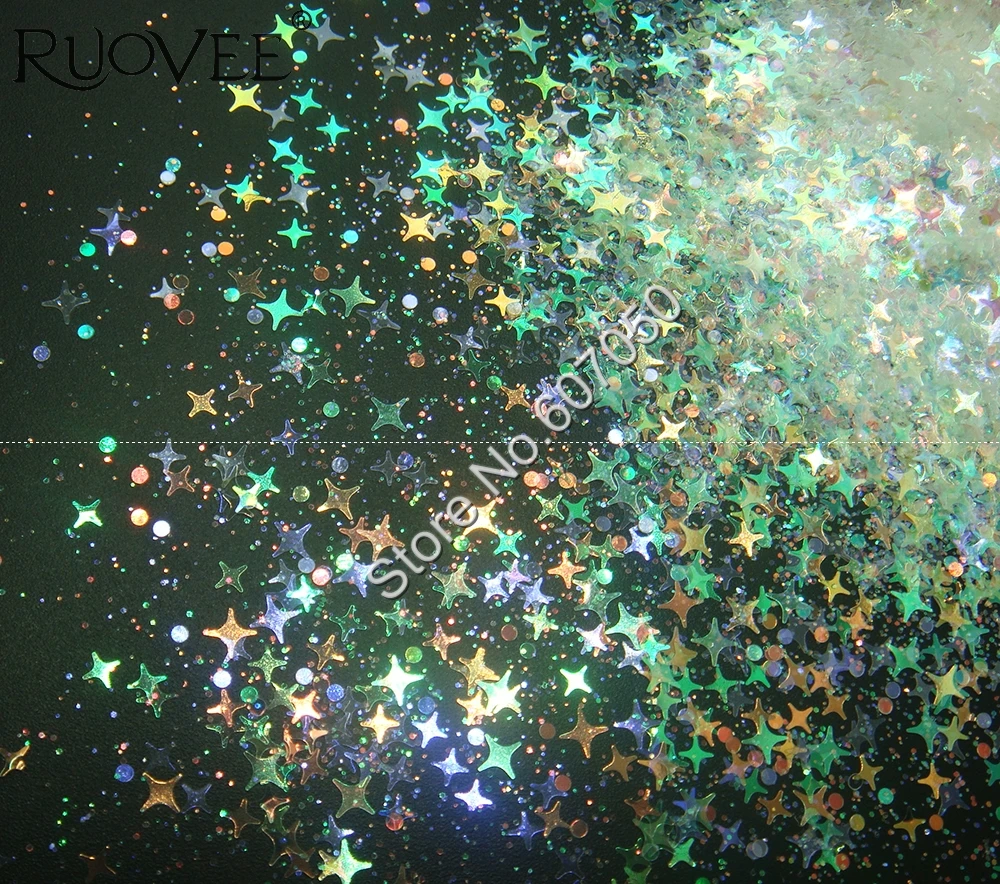 Микс четыре угла звезда Радужная белая блестящая пудра форма с красочный