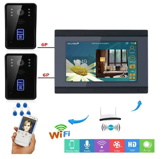 709MJID21 Смарт-видеодомофон SmartYIBA, Wifi, IR-CUT, HD камера, ip-домофон, ночной вид, видео дверной звонок, кольцо, видео-телефон двери, дверной звонок, комплекты - Цвет: 709MJID21