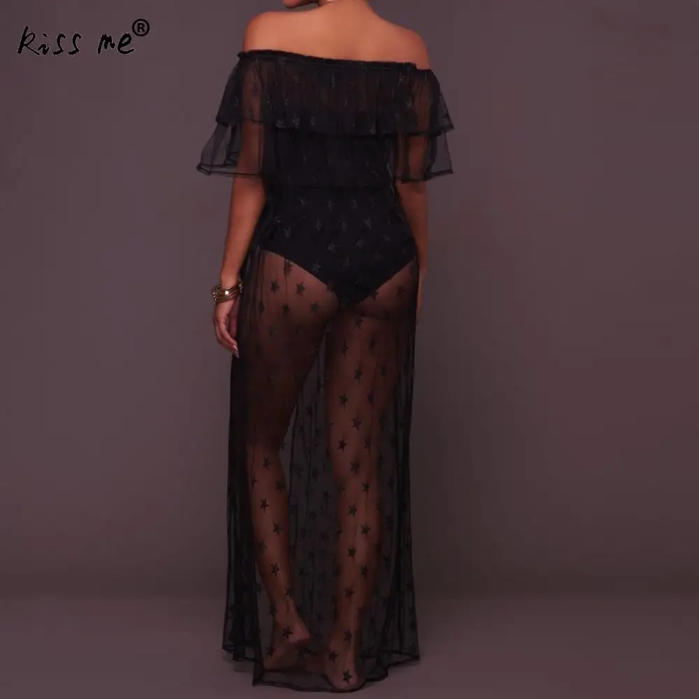 Сторона Ил Для женщин платья черный с открытыми плечами Пляжная накидка звезда