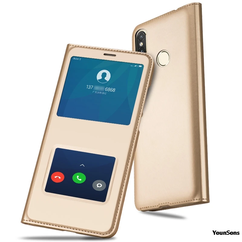 Для Xiaomi 6X чехол Быстрый просмотр открытое окно флип из искусственной кожи для Redmi