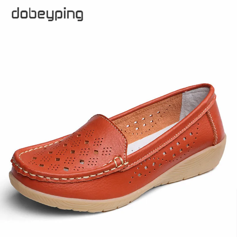 Orange Dobeyping/Новинка; женская обувь из натуральной кожи на плоской подошве с вырезами; женские летние лоферы; мокасины; женская обувь; Размеры 35-41 - Цвет: Orange