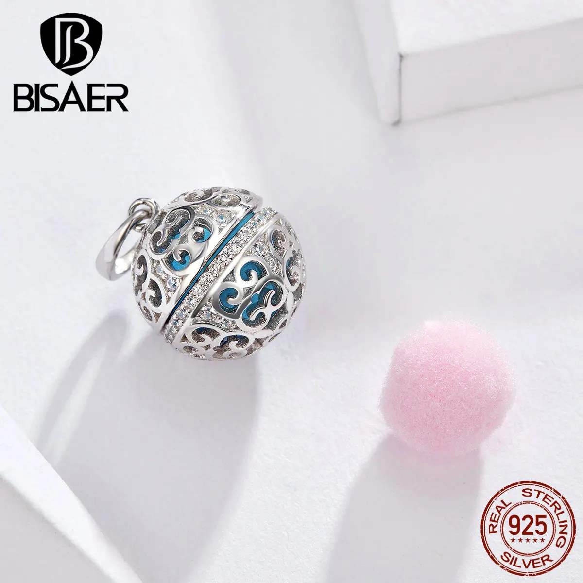 Bisaer 2 душистый шар с изысканным медальоном, подвески, подвески для DIY браслета, ожерелья, 925 пробы, серебряные ювелирные изделия GXC1198