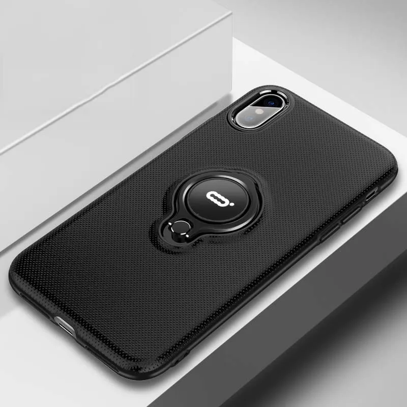 Black Чехол-подставка с кольцом для IPhone X XS Max XR, тонкий мягкий силиконовый чехол из ТПУ с прозрачной пряжкой, Magentic Kickstand, задняя крышка, Fundas - Цвет: Black