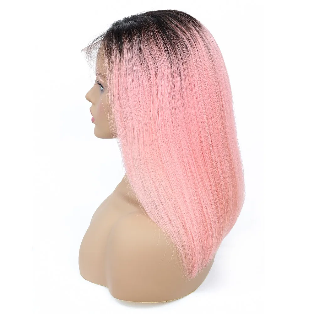Phoebe кружевные фронтальные человеческие волосы парики Омбре T1B Pink короткие из
