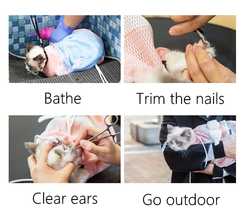 Сумка для груминга кошек регулируемая сумка удерживания Сетчатая мытья душа с