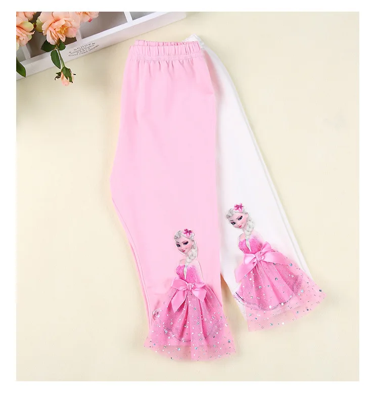 Cute Girl Elsa Anna Cartoon Trousers Kids Anime Leggings Colorful Long Pants 3D Princess Doll Legging Children Clothing