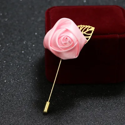 Pink Брошь Шелковая Роза цветок жених бутоньерка Мужская бутоньерка на костюм для свадьбы Цветы вечерние декоративная брошь смешанный разноцветный цвет - Цвет: Pink