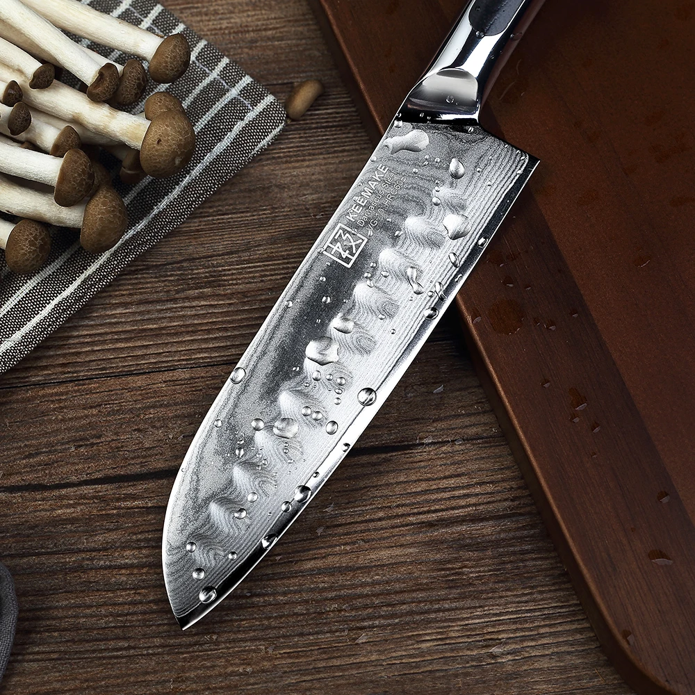 KEEMAKE 5 дюймов Кухонные ножи santoku японский Дамаск VG10 Сталь Sharp 60HRC лезвие G10 нож с деревянной ручкой инструменты для резки фруктов