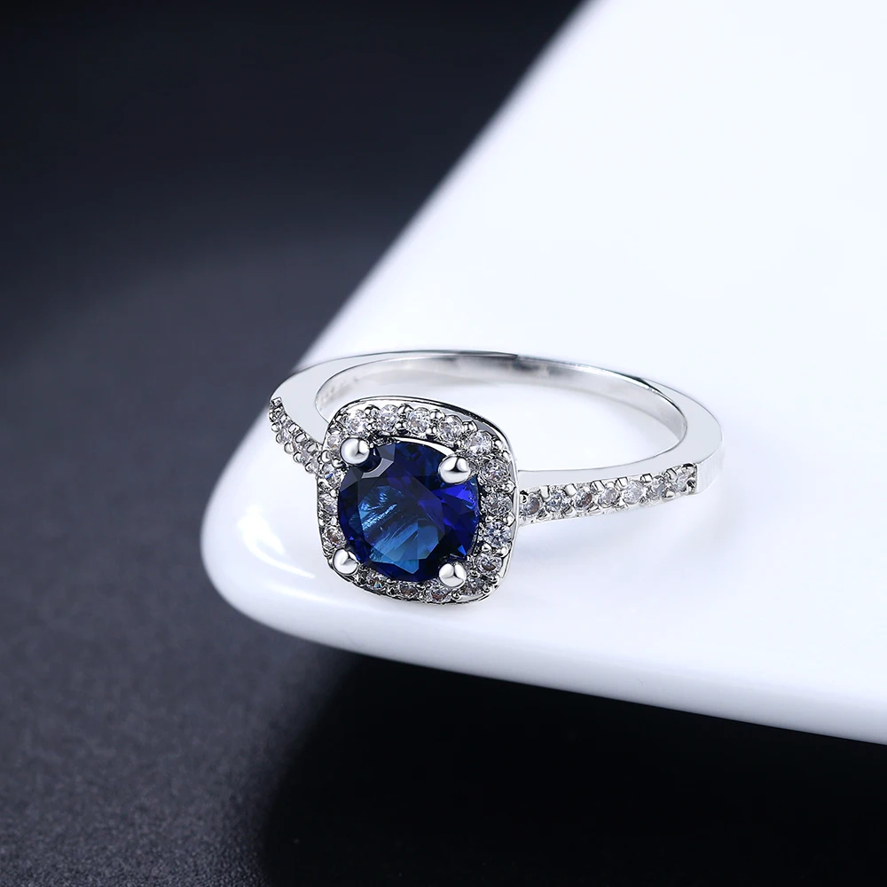 WhiteGold Blue Серебряный Цвет Изысканный Bijoux(украшения своими руками) модные квадратные Свадебные& Обручение кольцо, сделанное с кубическим цирконием ювелирные изделия R531 R559 R560 - Цвет основного камня: WhiteGold Blue