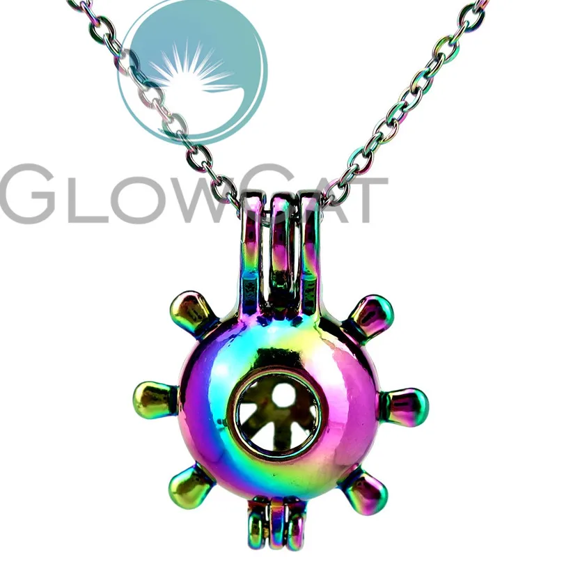 C568 Rainbow Color Rudder Helm Beads Cage Perfume Essential Oil Diffuser Oyster Pearl Locket Necklace | Украшения и аксессуары