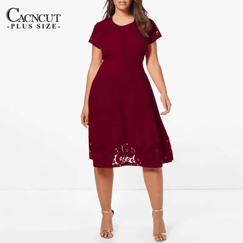 burgundy 6XL модное летнее платье большого размера, повседневное элегантное кружевное платье, женские платья размера плюс, женская одежда Vestidos - Цвет: burgundy