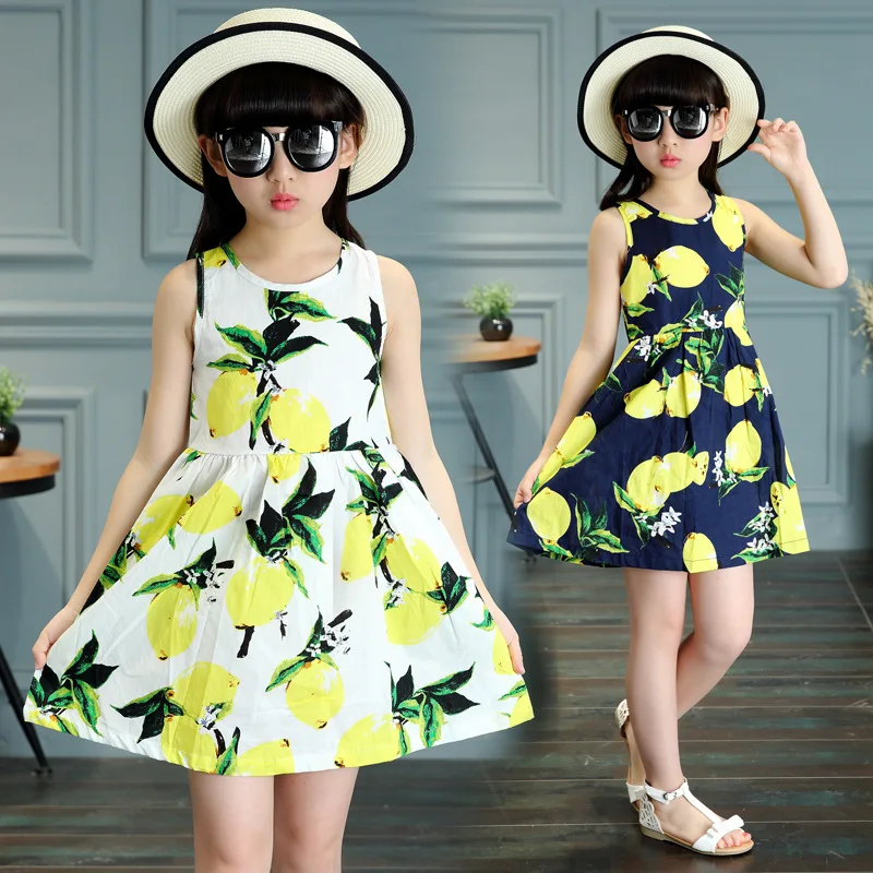 Платье для девочек, летнее платье для малышей, детское модное платье принцессы без рукавов с рисунком манго, От 4 до 13 лет