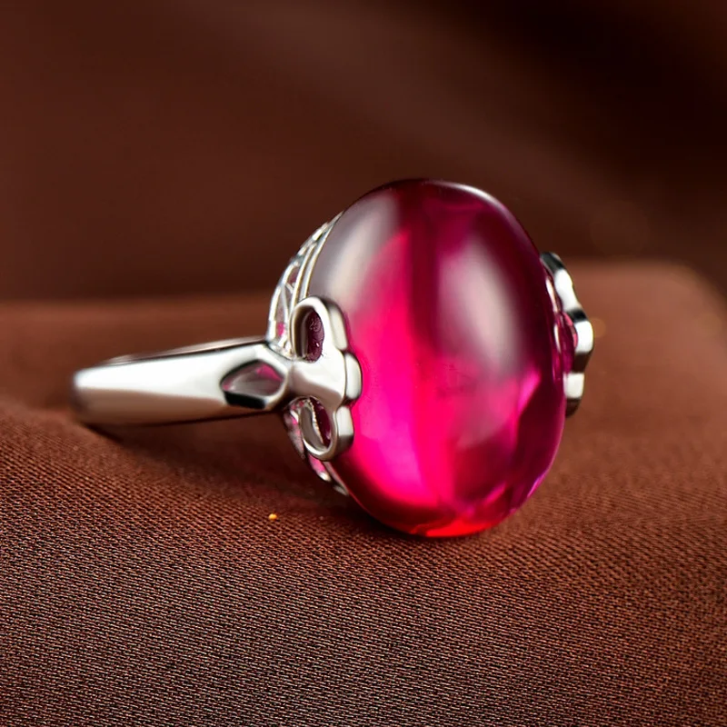 Женское кольцо из Красного корунда YINHED обручальное стерлингового серебра 925