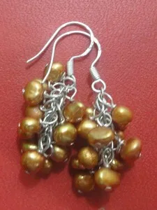 Золотые коричневые серьги с пресноводным жемчугом | Украшения и аксессуары