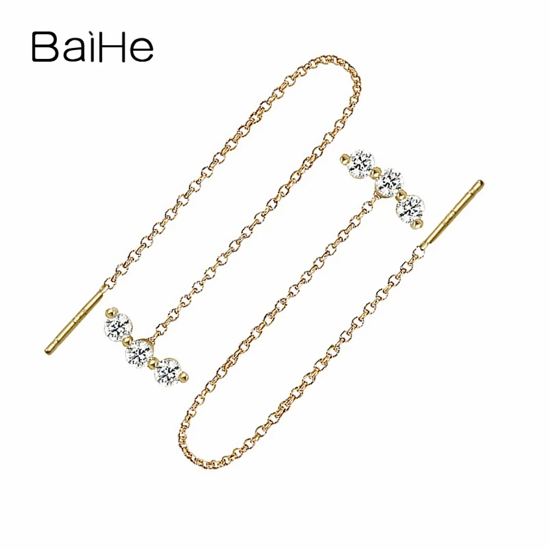 BAIHE Твердые 18 К желтого золота 0.02CT H/SI круглые натуральные бриллианты Свадебные модные ювелирные изделия Элегантные уникальные серьги-гвоздики