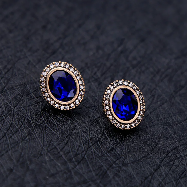 Простые синие серьги-гвоздики элегантные OL новые дизайнерские Стеклянные