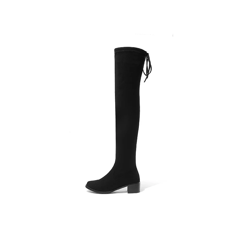 WETKISS/Большие размеры 34-43, женские пикантные эластичные ботфорты выше колена высокие сапоги до бедра из искусственной замши на квадратном каблуке женская зимняя обувь женская обувь