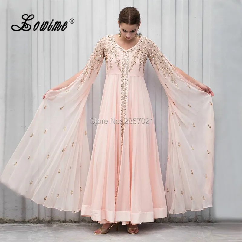 Розовое индийское сари с длинным рукавом марокканский кафтан 2017 золотая вышивка