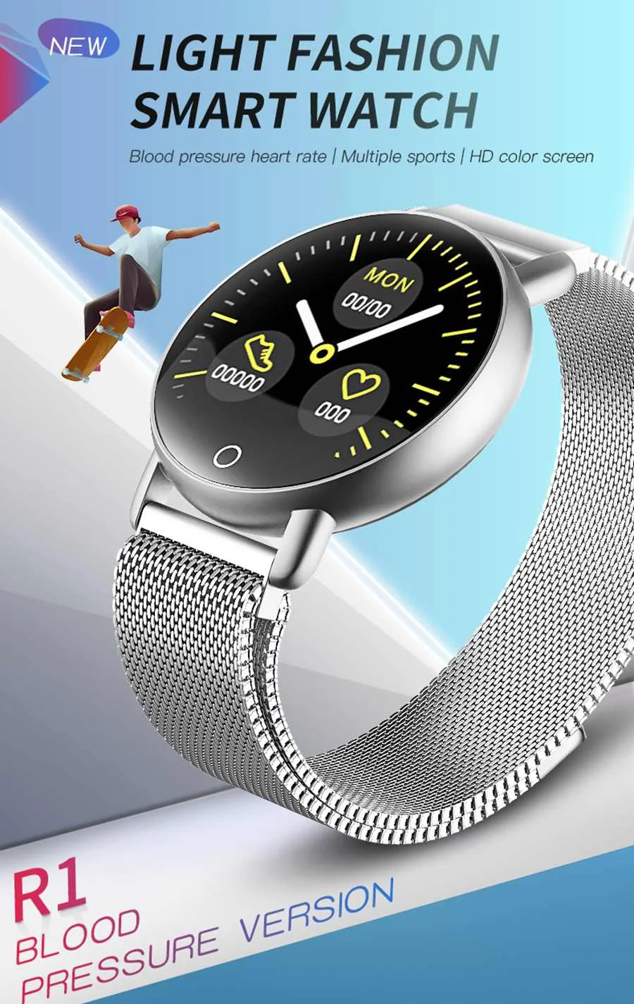 Сетка Сталь ремень модные часы Smart Watch с IP67 Водонепроницаемый крови Давление Sleep