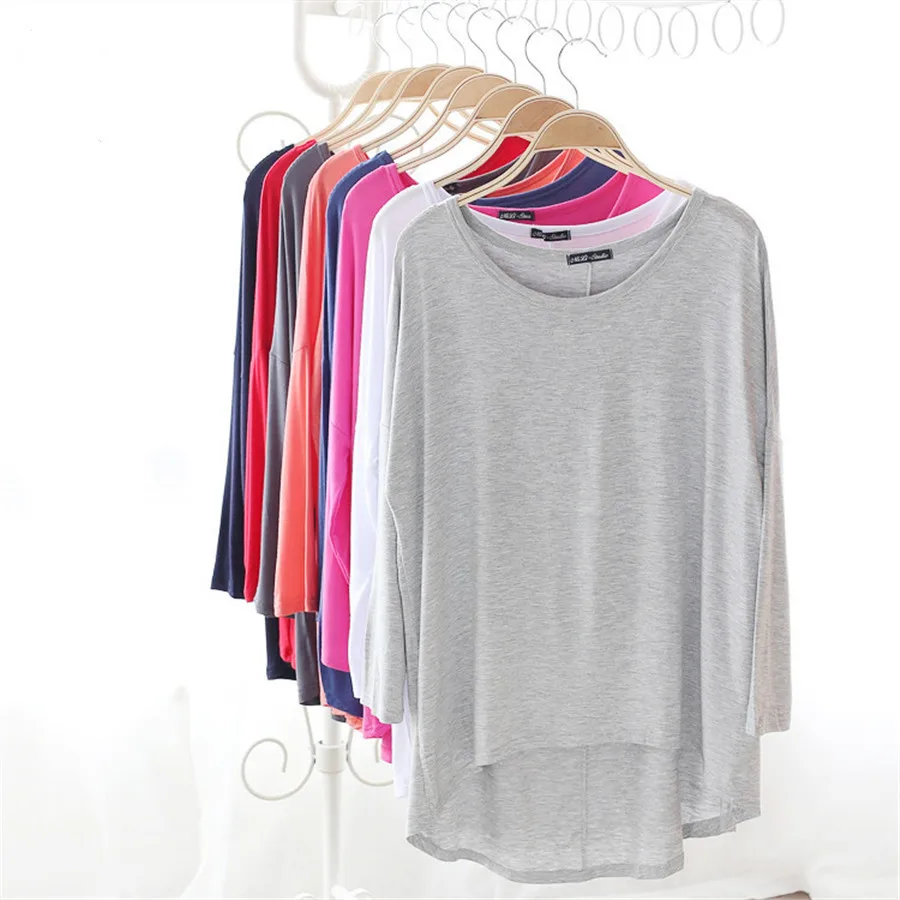 

New Cotton Spring Female Long Sleeve T Shirt Women O Neck Bat Sleeve Casual Loose Big Size Asymmetric Long T-shirts Top