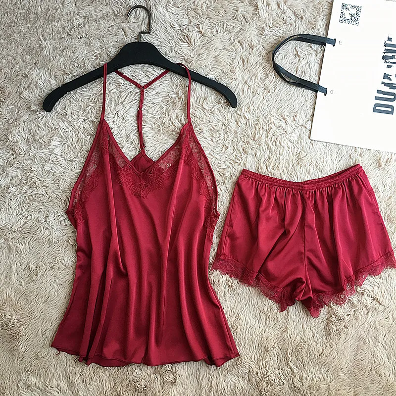 fiklyc brand free size womens sexy lace satin pajamas sets fashion 2019 new design summer nightwear pijamas pyjamas sets hot free global shipping