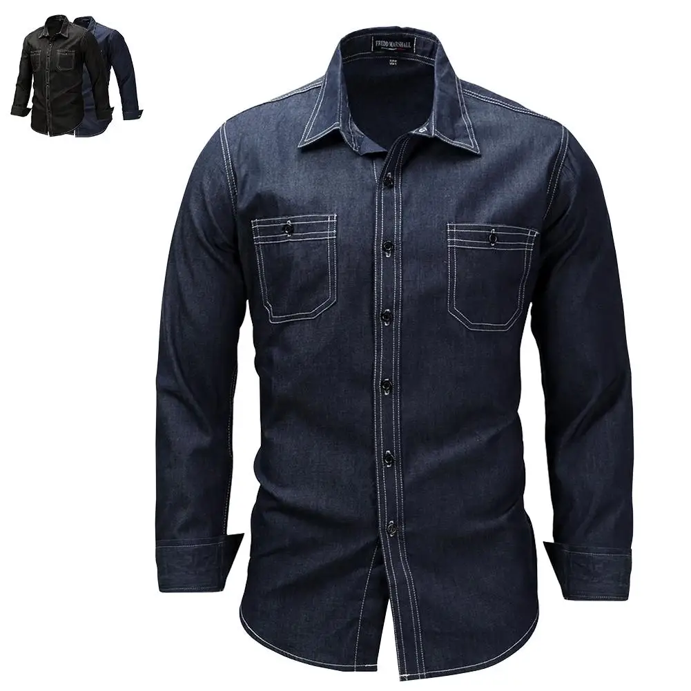 2018 Slim Fit износостойкая рубашка мужские рубашки с длинным рукавом черные