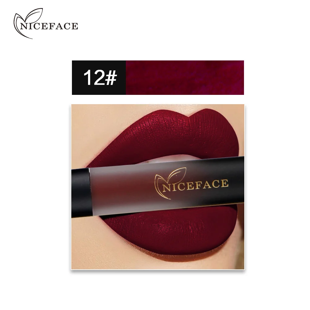 12 18 Colors 1 Pcs Sexy Velvet Lipsticks Long Lasting Waterproof Matte Liquid Lip Gloss Lip Sticks Women Beauty Makeup Tools - Цвет: 12