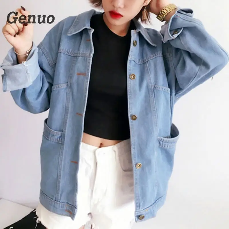2018 весенне осенние джинсовые куртки женские с длинным рукавом повседневные
