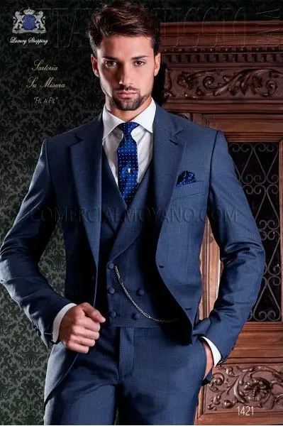 Новое поступление дизайнерский итальянский темно синий мужской Костюм