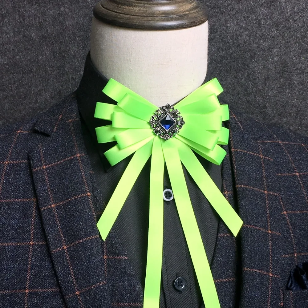 

Elegant Men Women Business Wedding Banquet Party Ribbon Bow Tie Cravat Elastic Band Groom Pin Alloy Crystal Rhinestone Bowtie