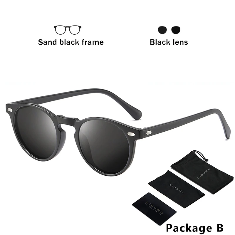 B-black-sand black LIOUMO, дизайнерские, унисекс, ультралегкие, TR90, поляризационные солнцезащитные очки, для мужчин и женщин, для вождения, круглые, розовые, оттенки, винтажные, солнцезащитные очки, Gafas De Sol - Цвет линз: B-black-sand black