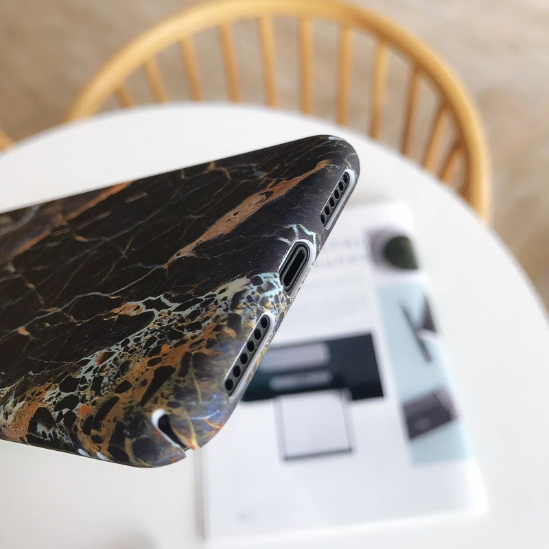 HOTR Hard Marble Phone Case For iphone X XS 6S 6 7 8 Plus Retro Style Granite Stone Pattern Cover Smooth Cases |