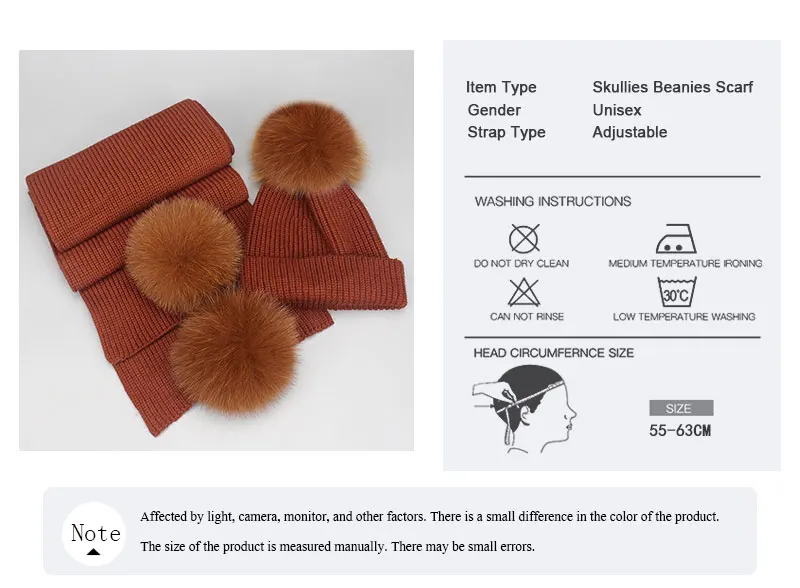Winter Beanies Fox Pompom Fur Wool Knitted Hat The Female Of The Mink Caps Beanie Hats For Women Girl 'S Hats Scarves Cap Scarf