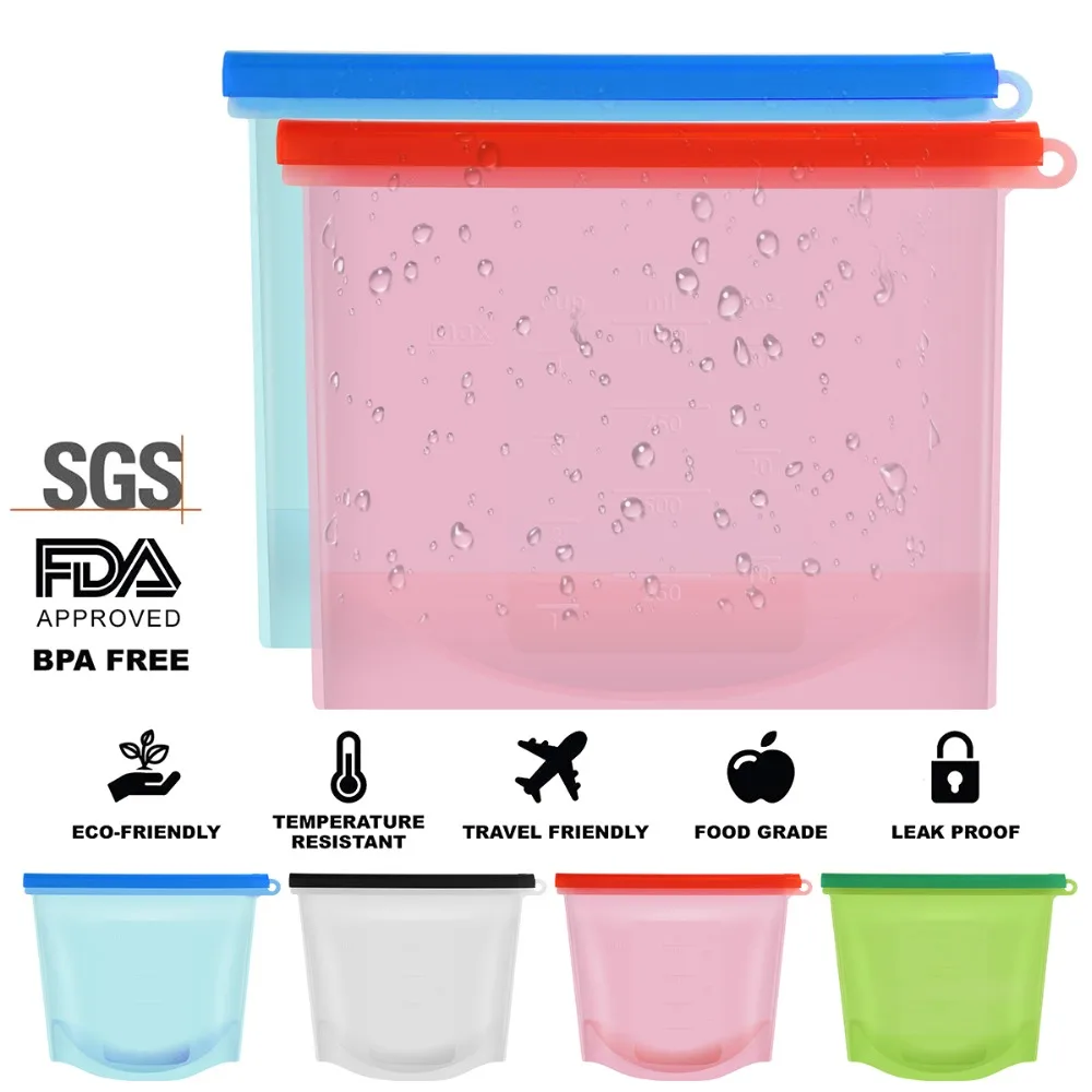 Reusable Silicone Vacuum Seal Food Fresh Bag Freezer Fruit Meat Milk Storage Holder Container Organizer Slide Lock Kitchen | Дом и сад