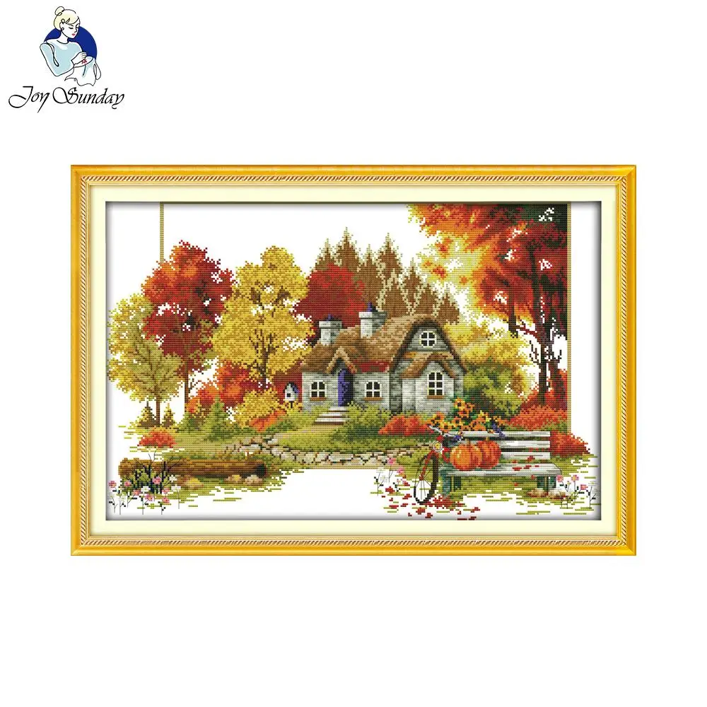 Joy Sunday осенний пейзаж узоры ручной работы рукоделие вышивка крестиком Набор для