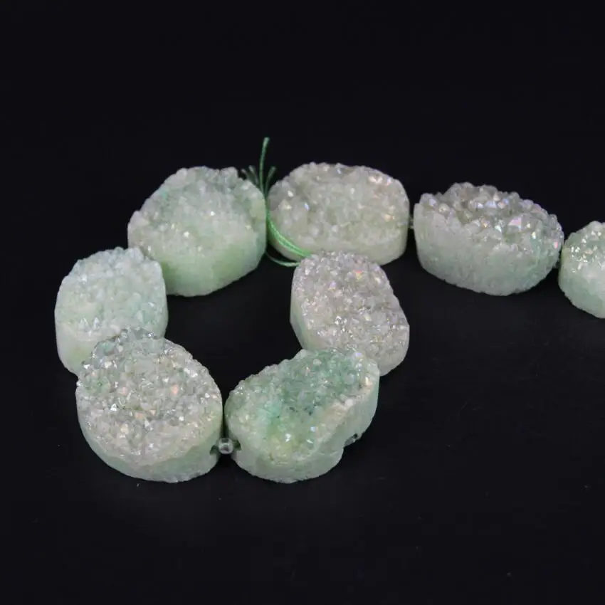 Примерно 8 шт./нитка зеленая AB натуральная кварцевая Друза овальная плита бусины
