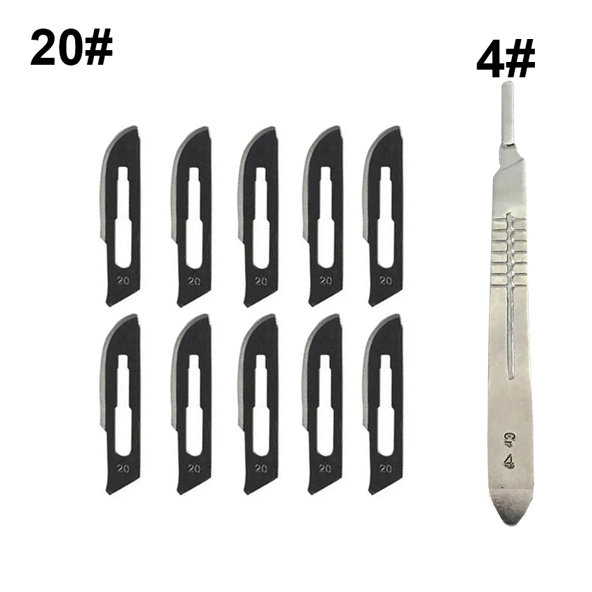 20 Blades and Handle 1 Set 10 pc 10#-24# Carbon Steel Surgical Scalpel Blades+ 1pc 4# Handle Scalpel DIY Cutting Tool PCB Repair Knife - Цвет: 20 Blades and Handle