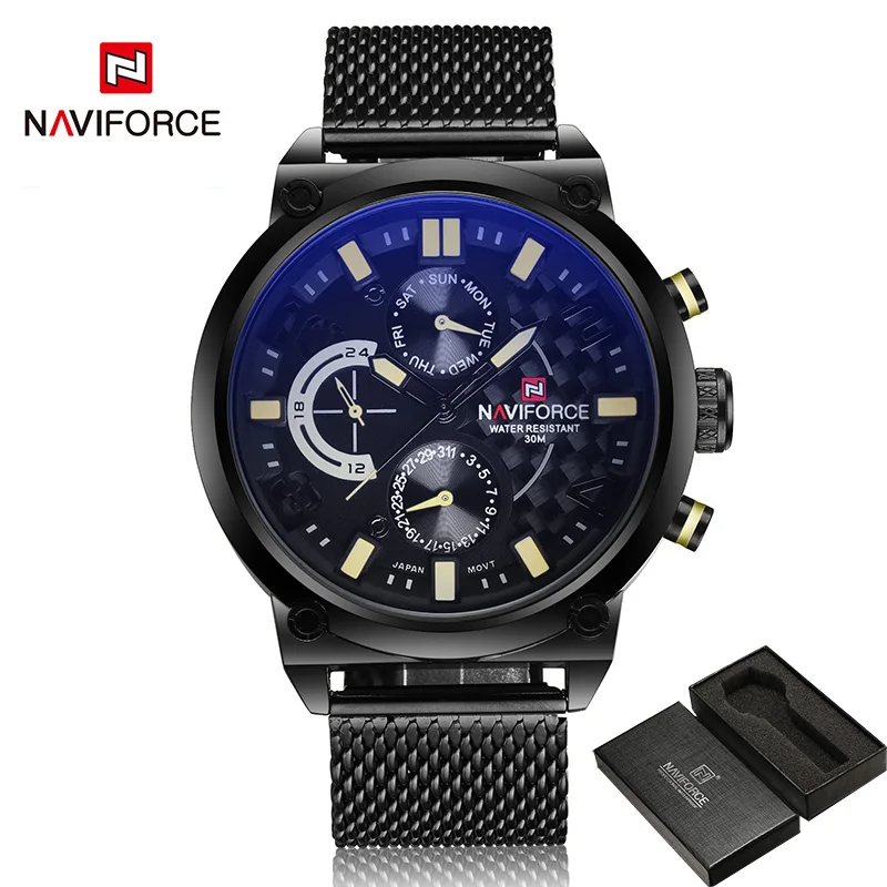 NAVIFORCE Роскошные Брендовые мужские Аналоговые кварцевые часы 24 часа дата часы мужские водонепроницаемые часы 3ATM мужские спортивные наручные часы из полной стали