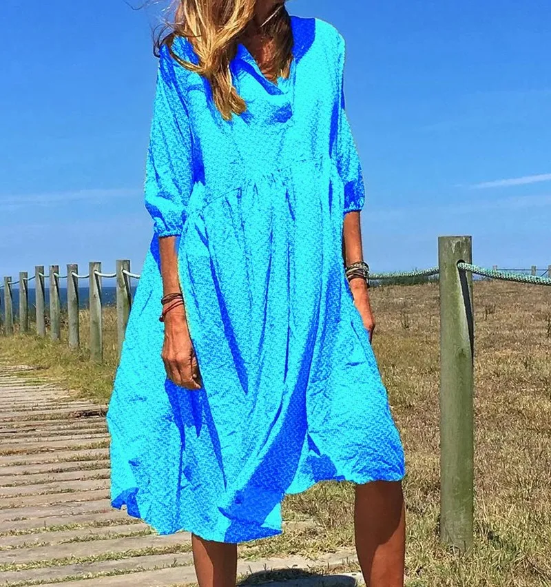 Женское свободное платье в стиле бохо с принтом пляжное большого размера лето