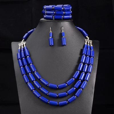 blue UDDEIN нигерийские Свадебные индийские ювелирные наборы бусы ожерелье серьги браслет наборы Массивный воротник Африканский бисер комплект ювелирных изделий - Окраска металла: blue