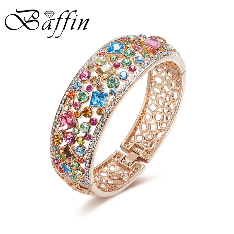 Женский браслет с кристаллами Сваровски цвета розового золота|bangle rose gold|bangle